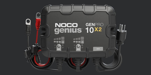 NO-GENPRO10X2 : Noco 2-Bank, 20-Amp On-Board Battery Charger (10-Amps Per Bank), Battery Maintainer, and Battery Desulfator with Temperature Compensation